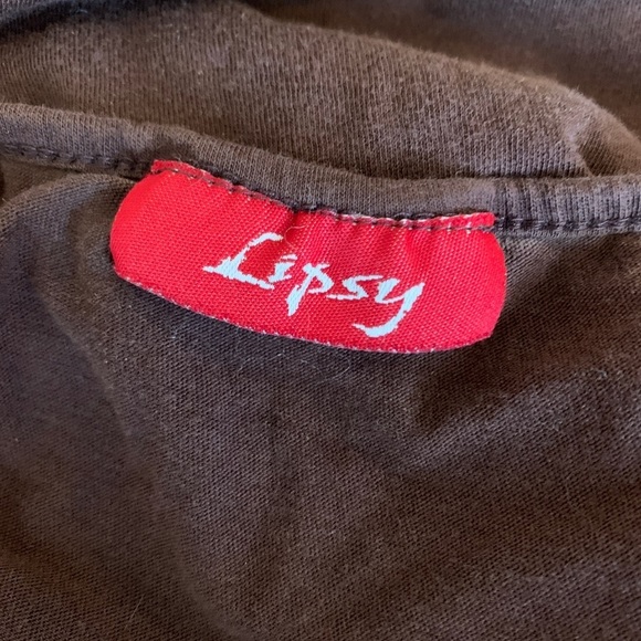 VTG Lipsy chocolate Brown Y2k 2000s Soft Cap Sleeve Top Twist Front sexy thin - Picture 11 of 11